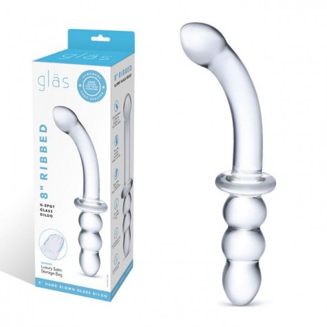 Прозрачный ребристый двусторонний стимулятор Ribbed G-Spot - 20 см.