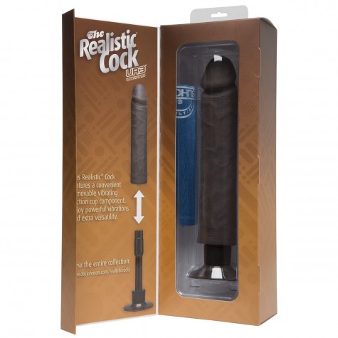 Коричневый вибратор The Realistic Cock ULTRASKYN Without Balls Vibrating 10” - 29,2 см.